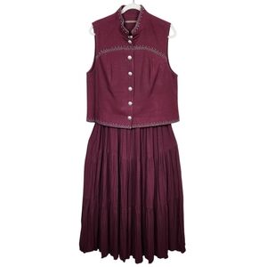 Double D Ranch Burgundy Vest Top Maxi Broom Skirt Southwestern Womens Size Large